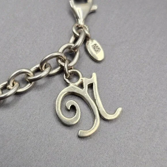 Barse Sterling Silver Cable Link Charm Bracelet 7" Letter N & Bell 18.46g - Picture 4 of 8